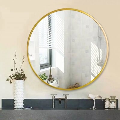 32 Inch Classic Metal Frame Circle Mirror,With An Alloy Metal Sleek Frame, Floating Round Glass Panel,Black - Image 0