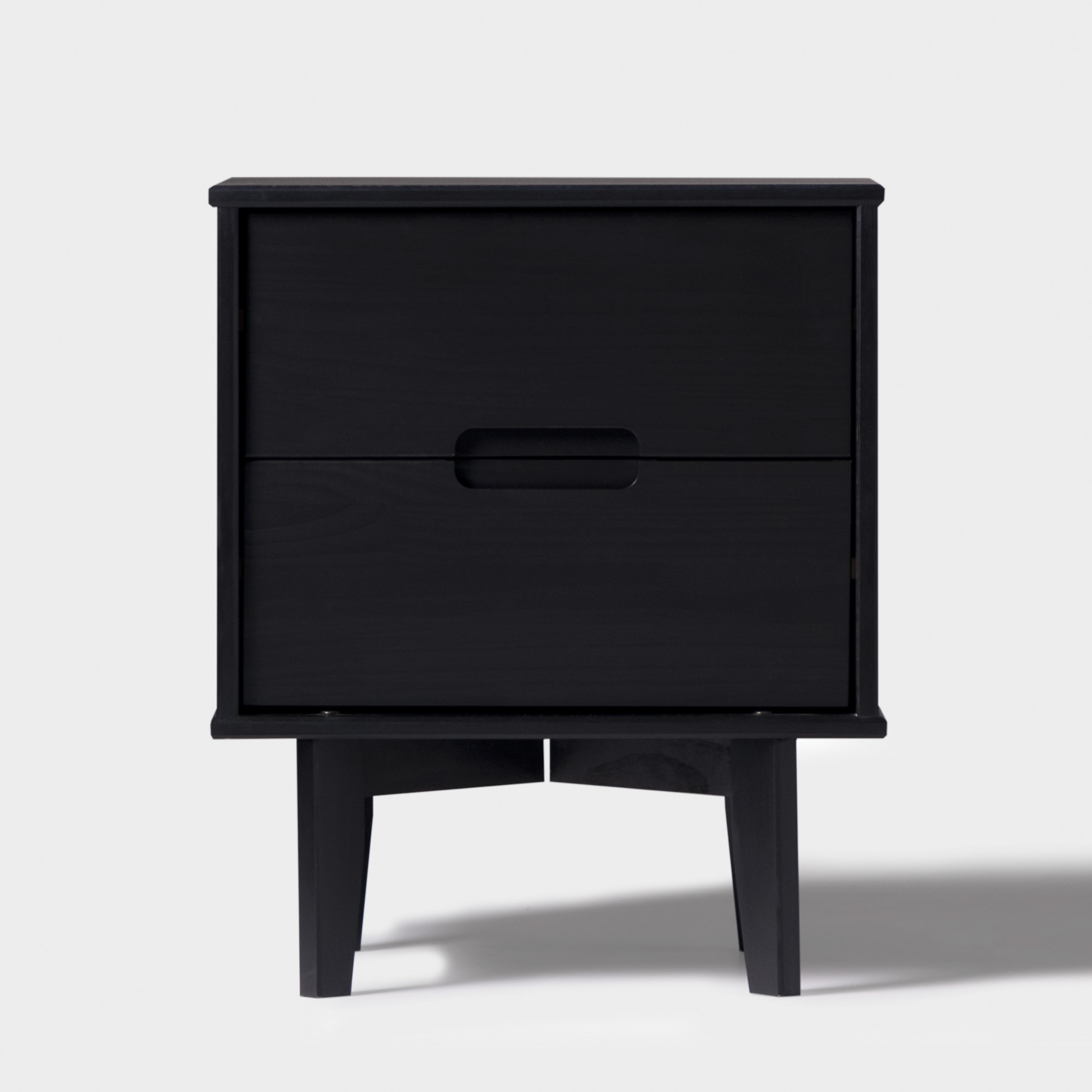 2-Drawer Groove Handle Solid Wood Nightstand – Black - Image 2