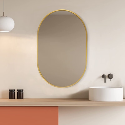 Wall Mounted Oval Stainless Steel Frame and Gourd Hooks Accent Mirror - Image 0