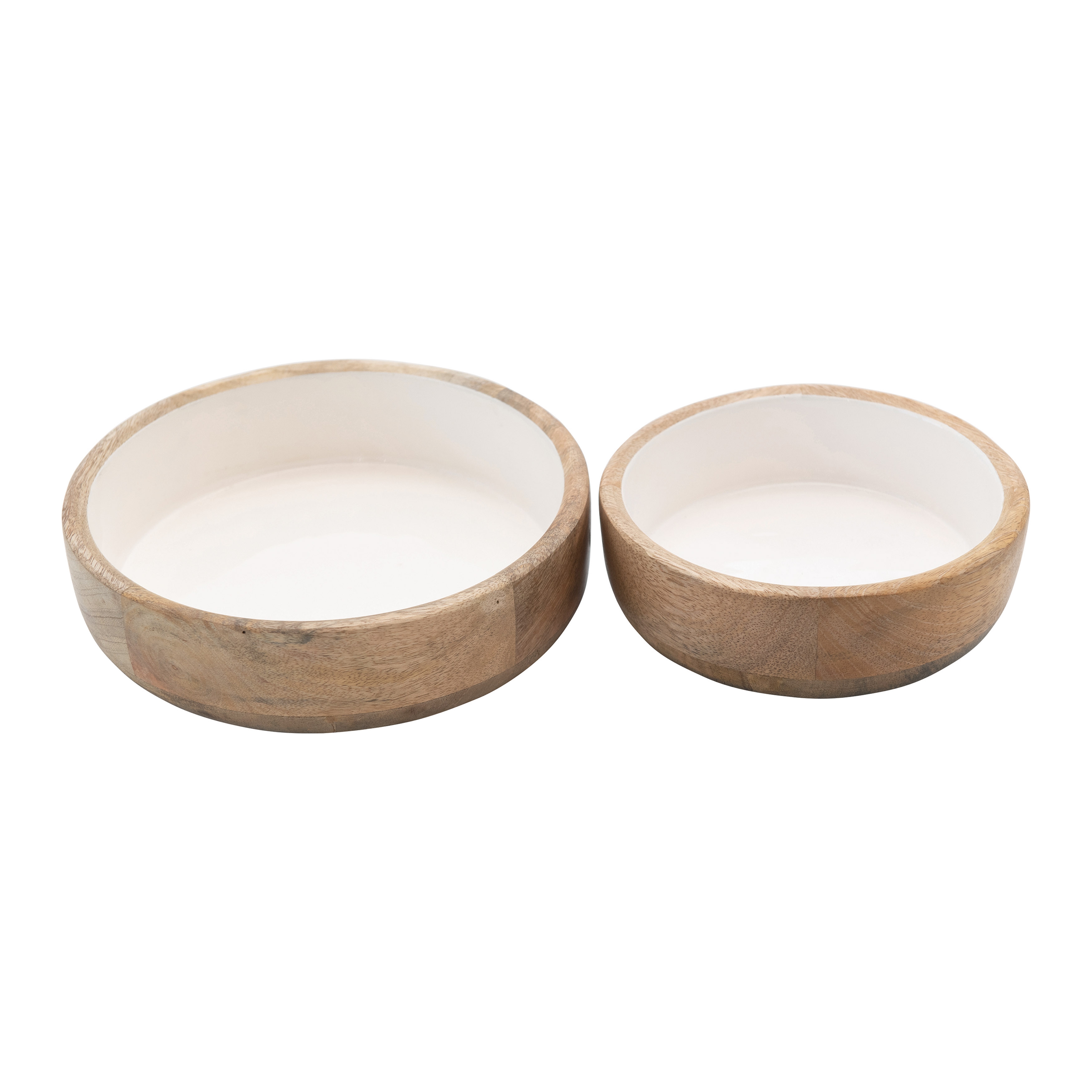 Mango Wood Bowls with White Enameled Interior, Set of 2 - Image 0