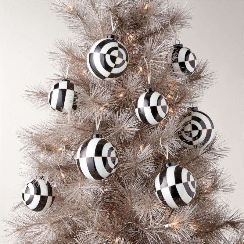 Versailles Black and White Glass Christmas Tree Ornaments Set of 8 - Image 1