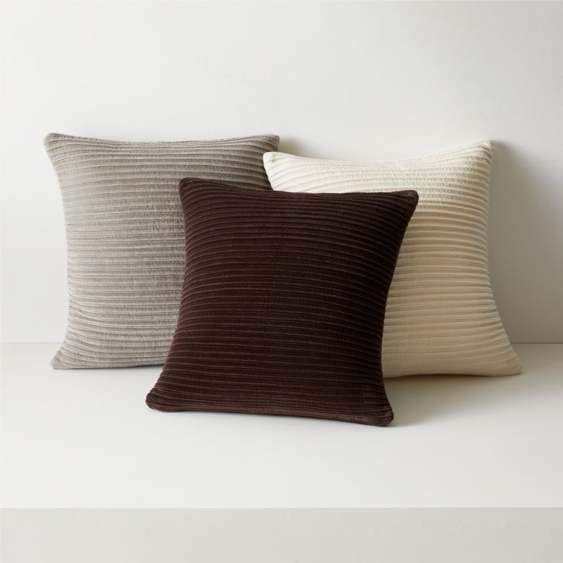 Paola Pleated Dark Brown Velvet Throw Pillow with Down-Alternative Insert 20''x20" - Image 2