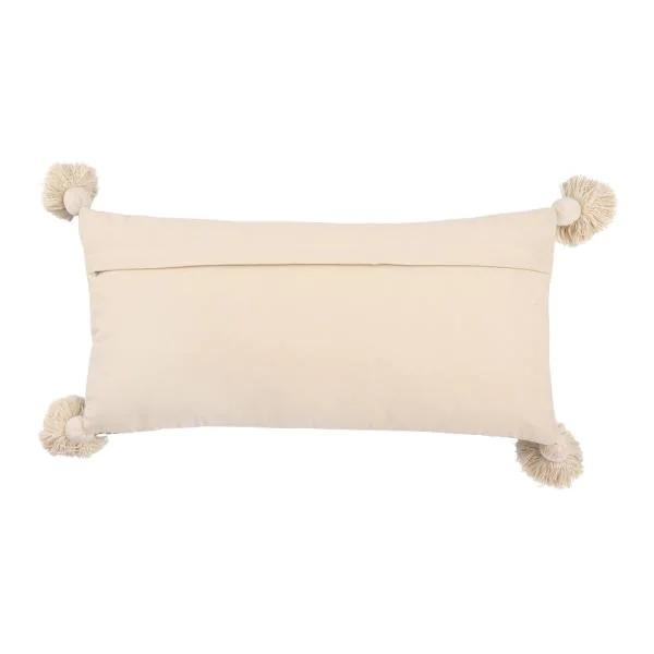 Cream Cotton & Chenille Pillow with Vertical Mustard Stripes, Tassels & Solid Cream Back - Image 5