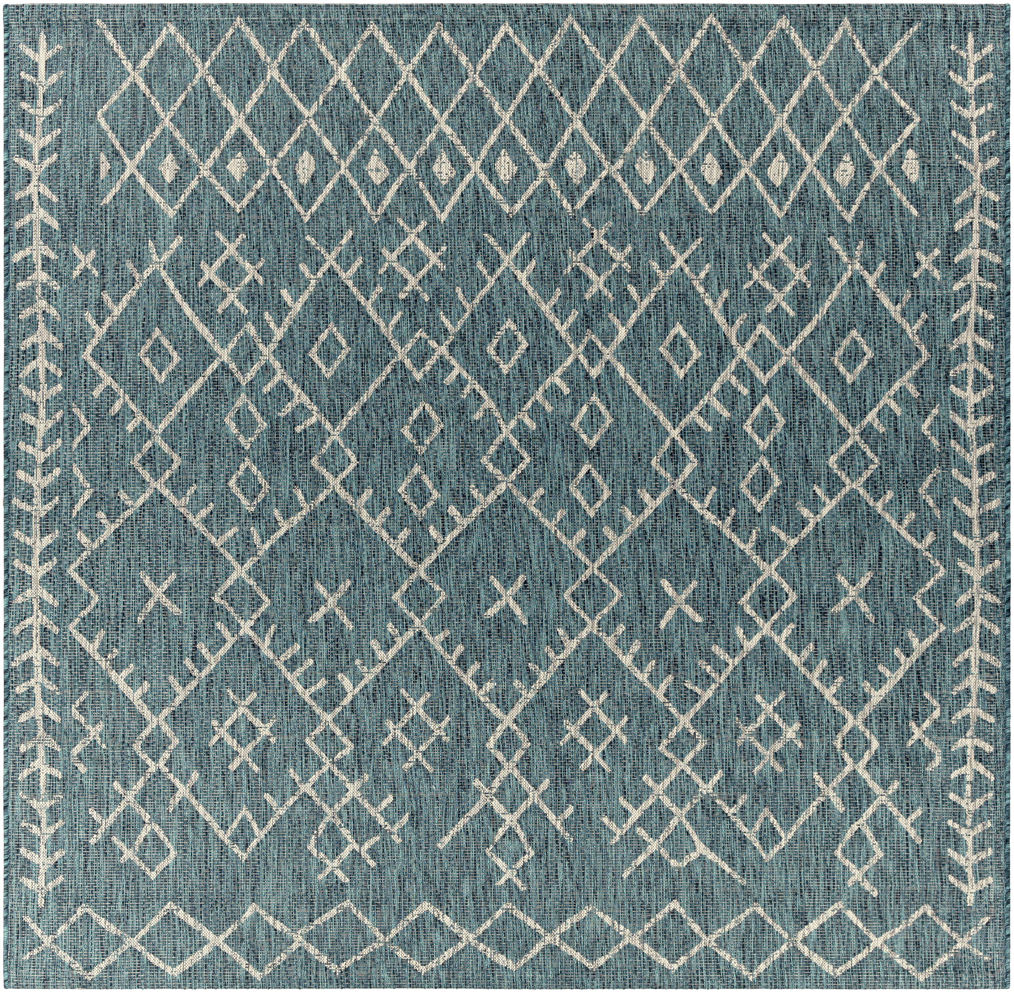 Eagean Blue Outdoor 7'10" x 7'10" Machine Woven Rug - Image 0