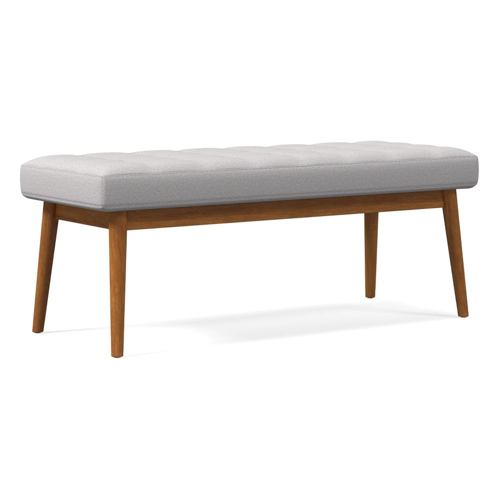 Midcentury Upholstered Bench, Poly, Performance Chenille Tweed, Frost Gray, Acorn - Image 0