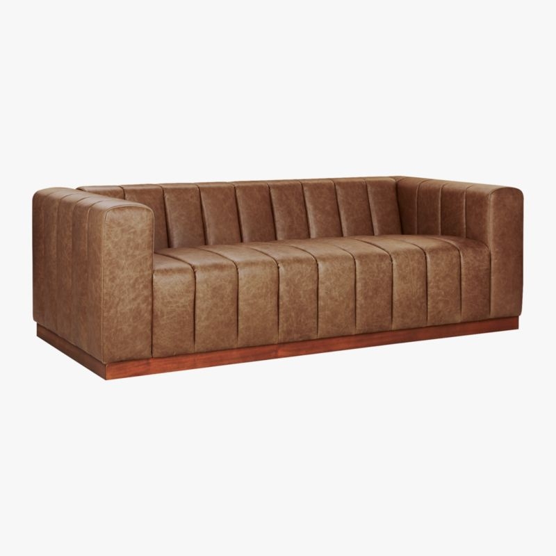 Forte Channeled Leather Sofa with Walnut Base Bello Black - Image 3
