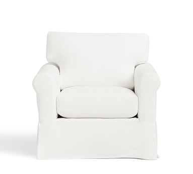 York Roll Arm Slipcovered Armchair, Down Blend Wrapped Cushions, Performance Heathered Basketweave Dove - Image 1