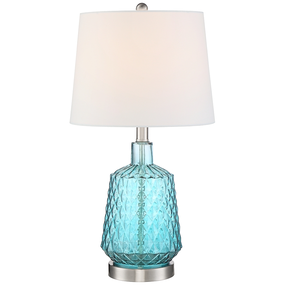 360 Lighting Ronald 22" Coastal Modern Textured Blue Glass Table Lamp - Image 0