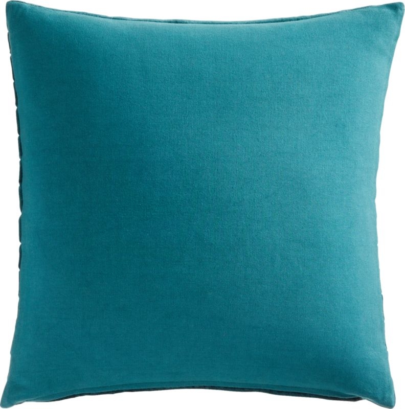 18" Channeled Teal Velvet Pillow with Feather-Down Insert - Image 3