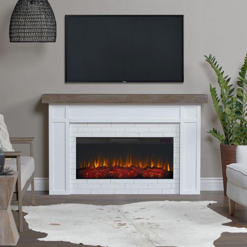 Cravenhall White and Brown Wood Electric Fireplace - Image 1