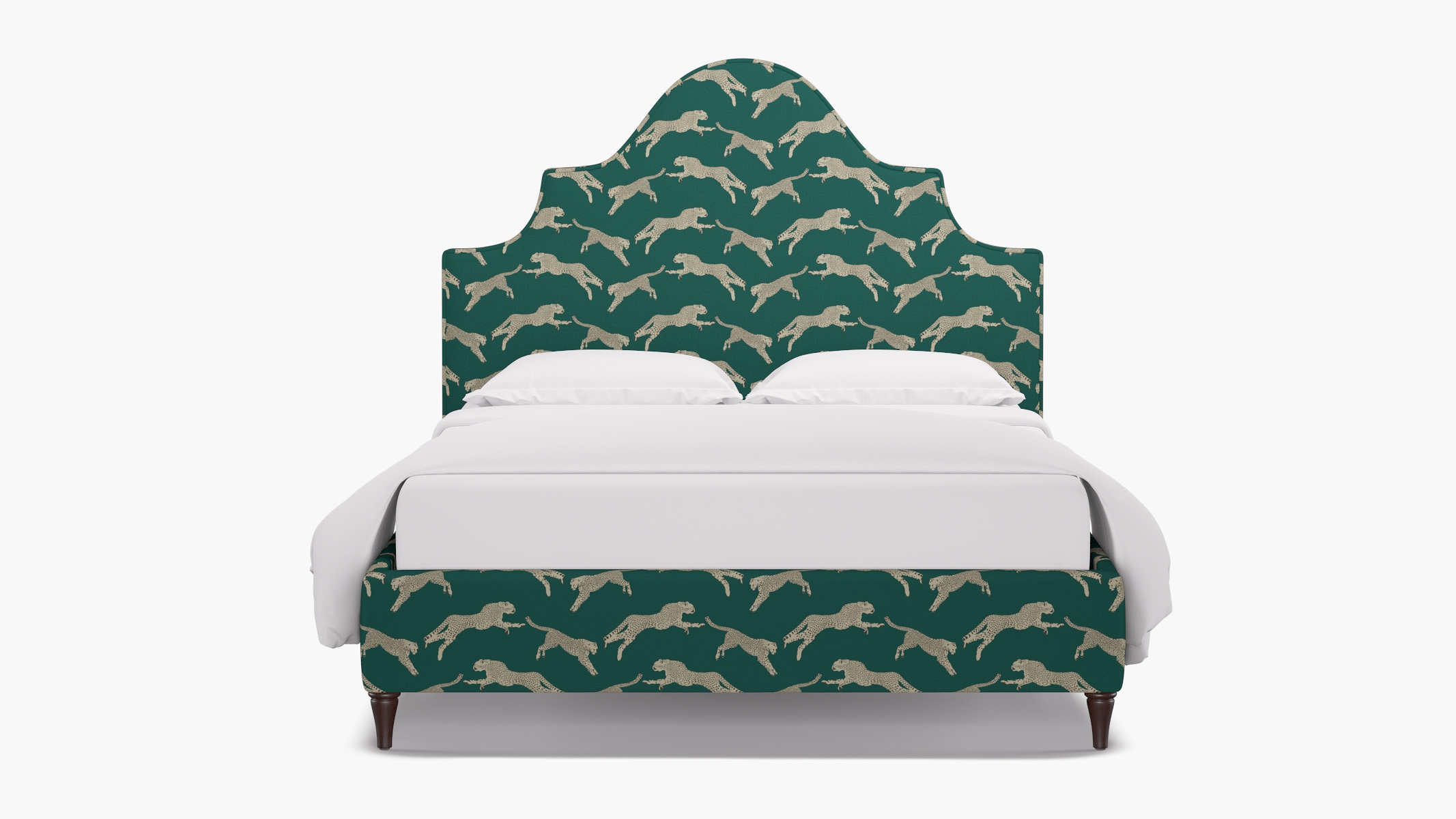 Statement Bed, Polo Green Cheetah, Espresso Decorative Tapered Leg, King - Image 0