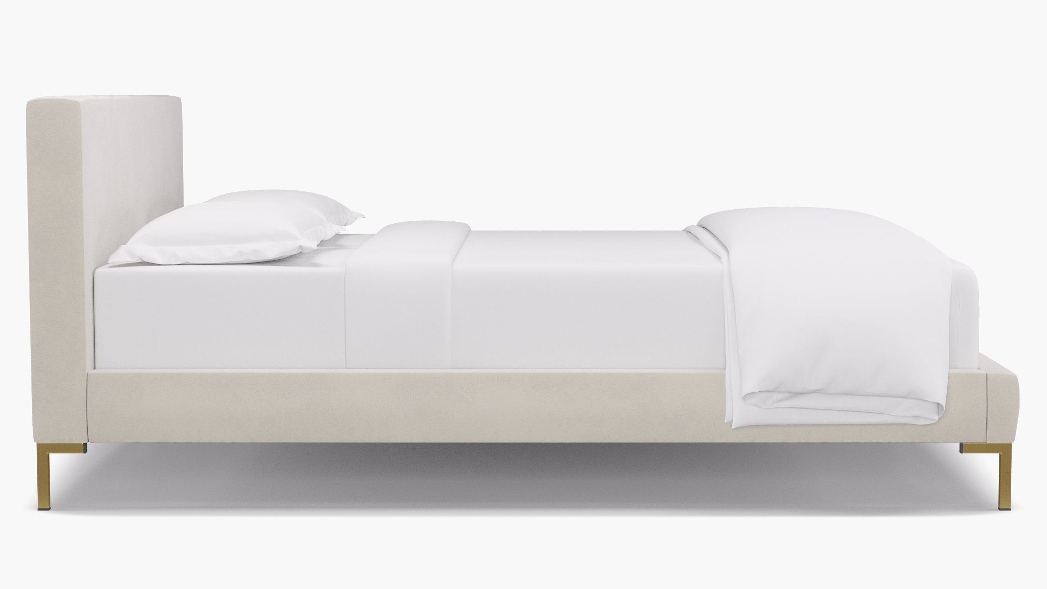 Modern Platform Bed, White Classic Velvet, Brass, Queen - Image 2