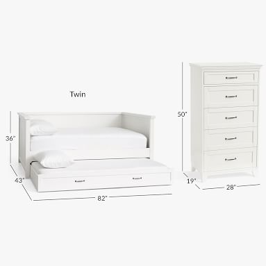 Hampton Daybed & Trundle with 5-Drawer Tall Dresser Set, Full, Simply White - Image 1