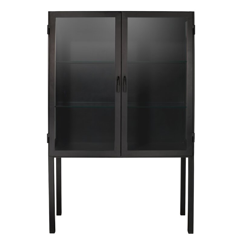 Jamie Young Company Chauncey Wide Curio Bar Cabinet In Black Iron & Clear Glass *Must Ship Common Carrier. - Image 0