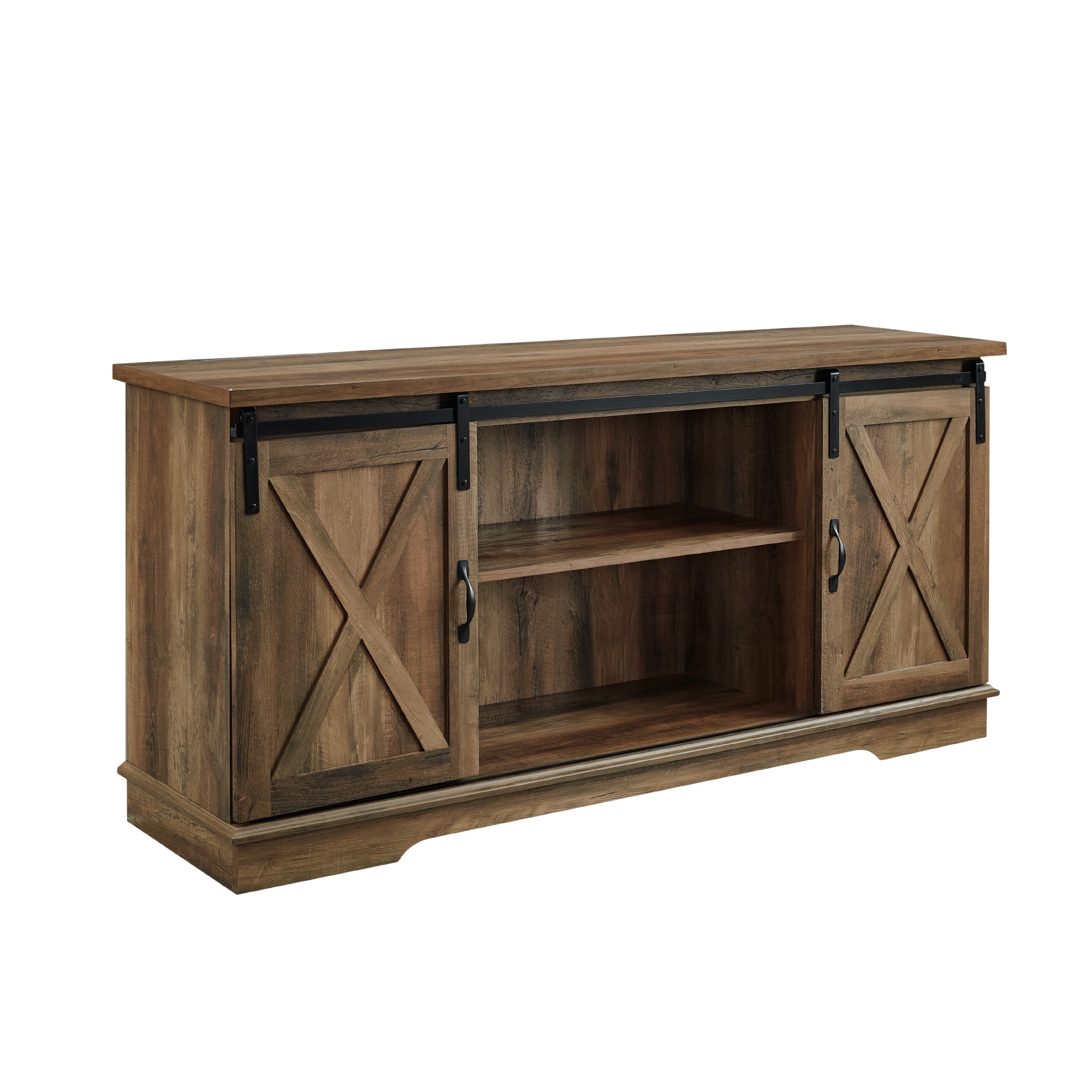 58" Sliding Barn Door Modern Farmhouse Wood TV Stand - Rustic Oak - Image 0