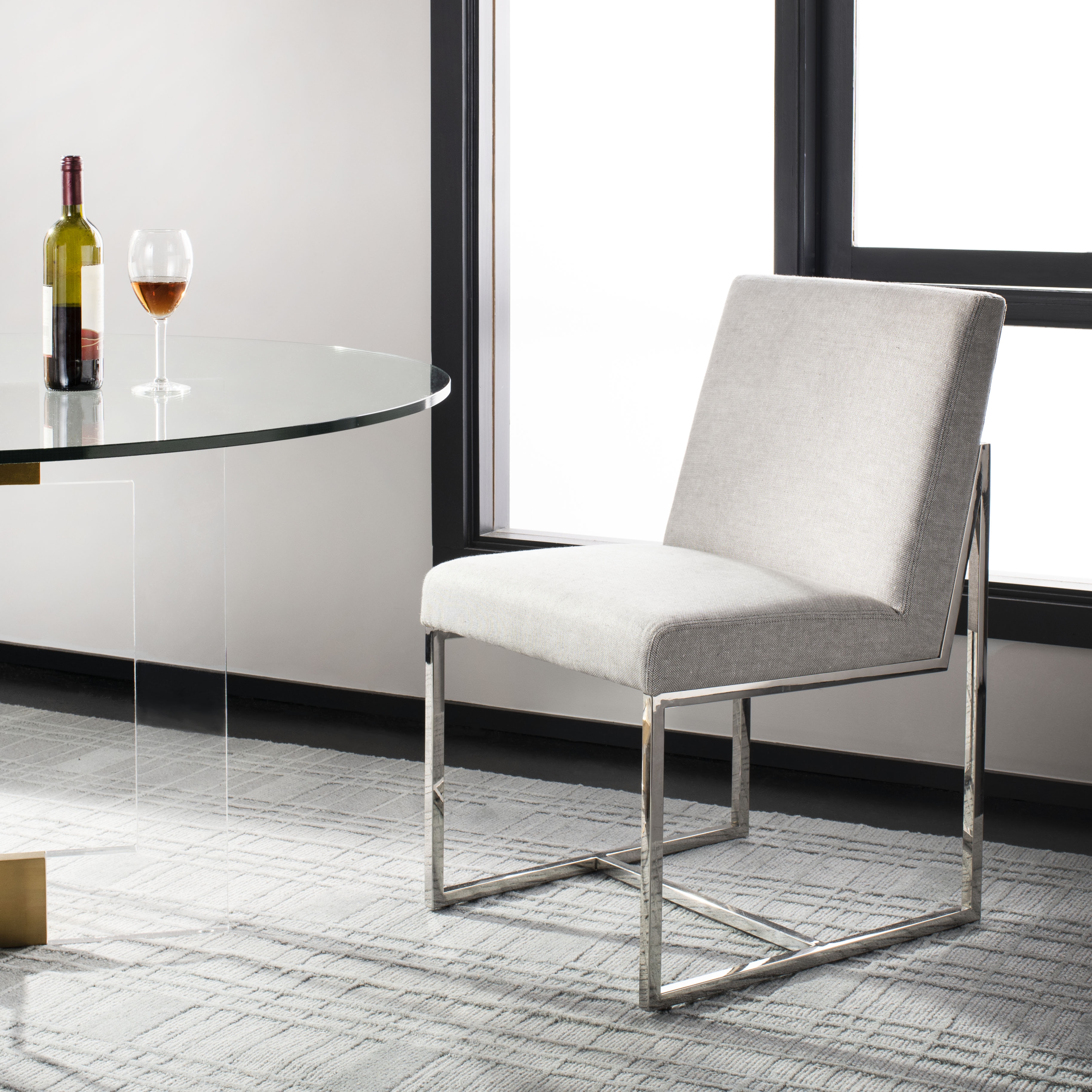 Lombardi Chrome Side Chair - Grey / White - Arlo Home - Image 8