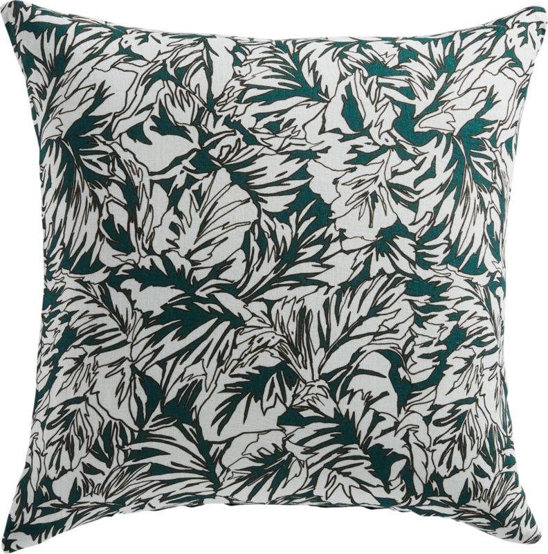 18" Palm Linen Evergreen Pillow with Feather-Down Insert - Image 1