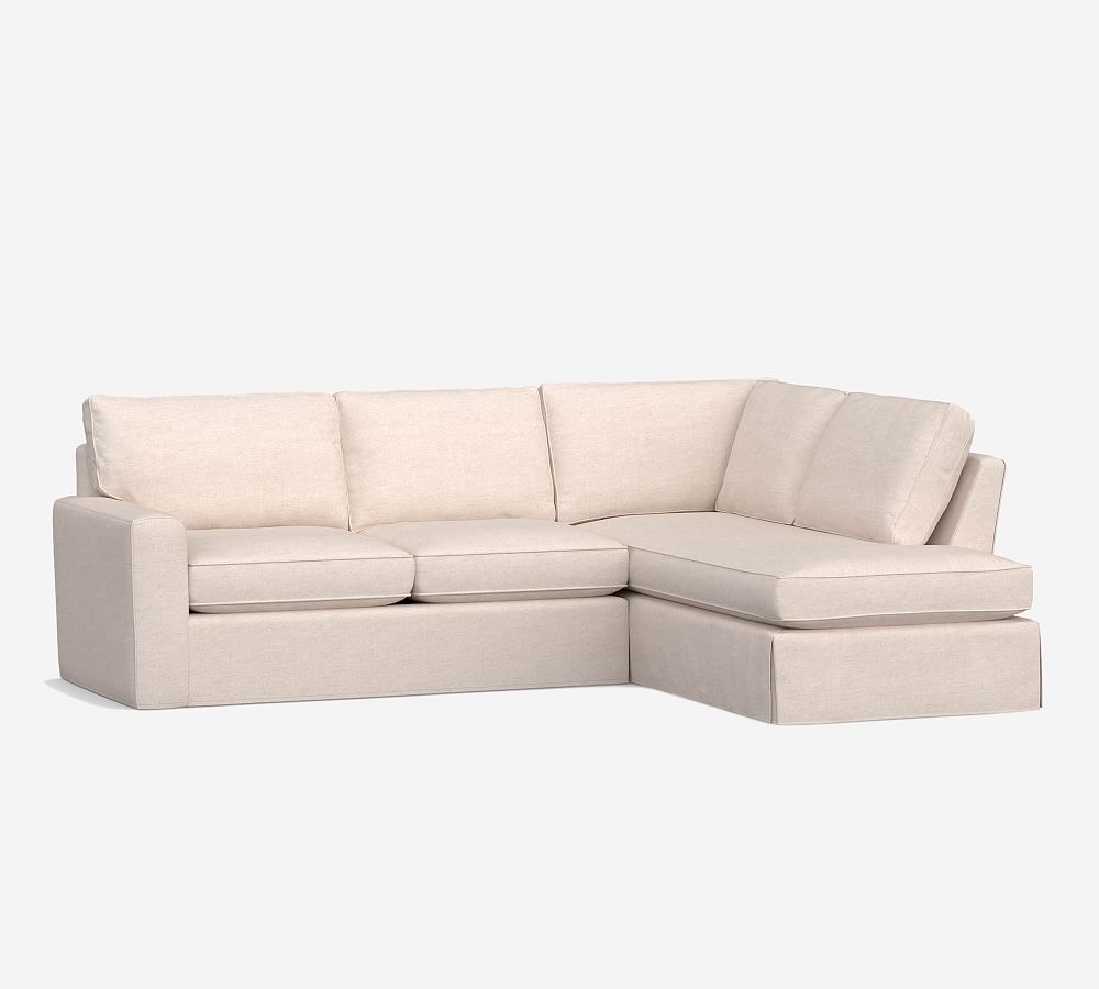 Pearce Square Arm Slipcovered Left Loveseat Return Bumper Sectional, Down Blend Wrapped Cushions, Twill White - Image 0
