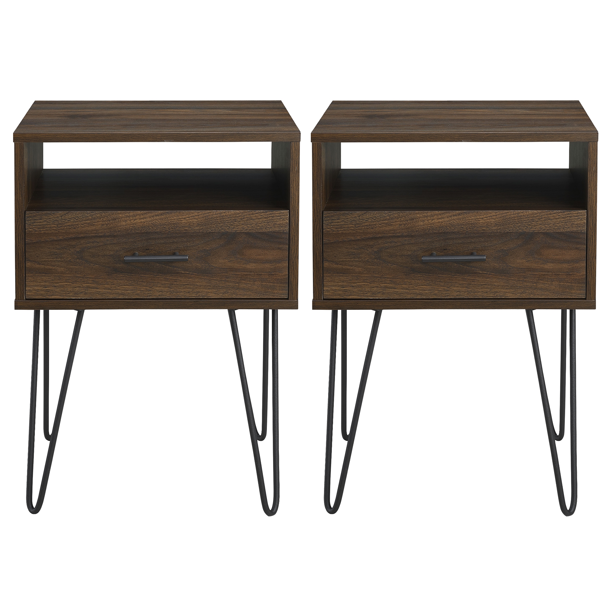 Croft Hairpin Leg 1 Drawer Side Table Set - Dark Walnut - Image 1