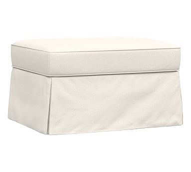 PB Comfort Slipcovered Storage Ottoman, Box Edge, Memory Foam, Polyester Wrapped Cushions, Performance Chateau Basketweave Ivory - Image 0