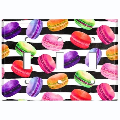 Metal Light Switch Plate Outlet Cover (Colorful Macaron Treat Stripes  - Triple Toggle) - Image 0