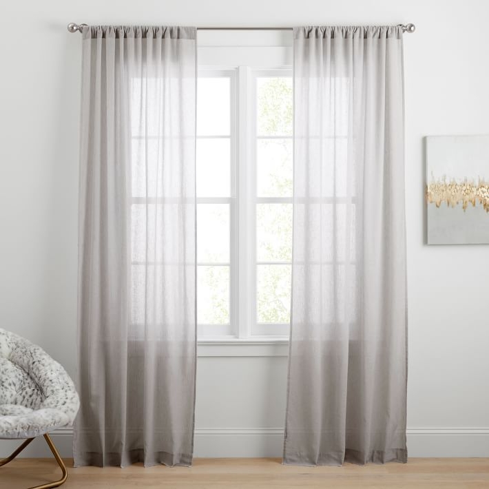 Cotton Linen Sheer Curtain, Gray, 44" x 96", Set of 2 - Image 0