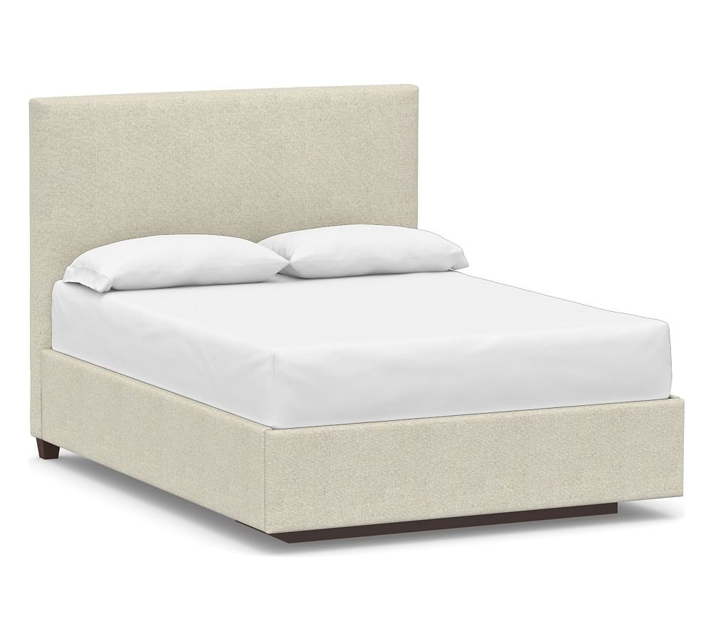 Raleigh Square Upholstered Footboard Storage Platform Bed & without Nailheads, California King, Tall Headboard 50.5"h, Performance Heathered Basketweave Alabaster White - Image 0
