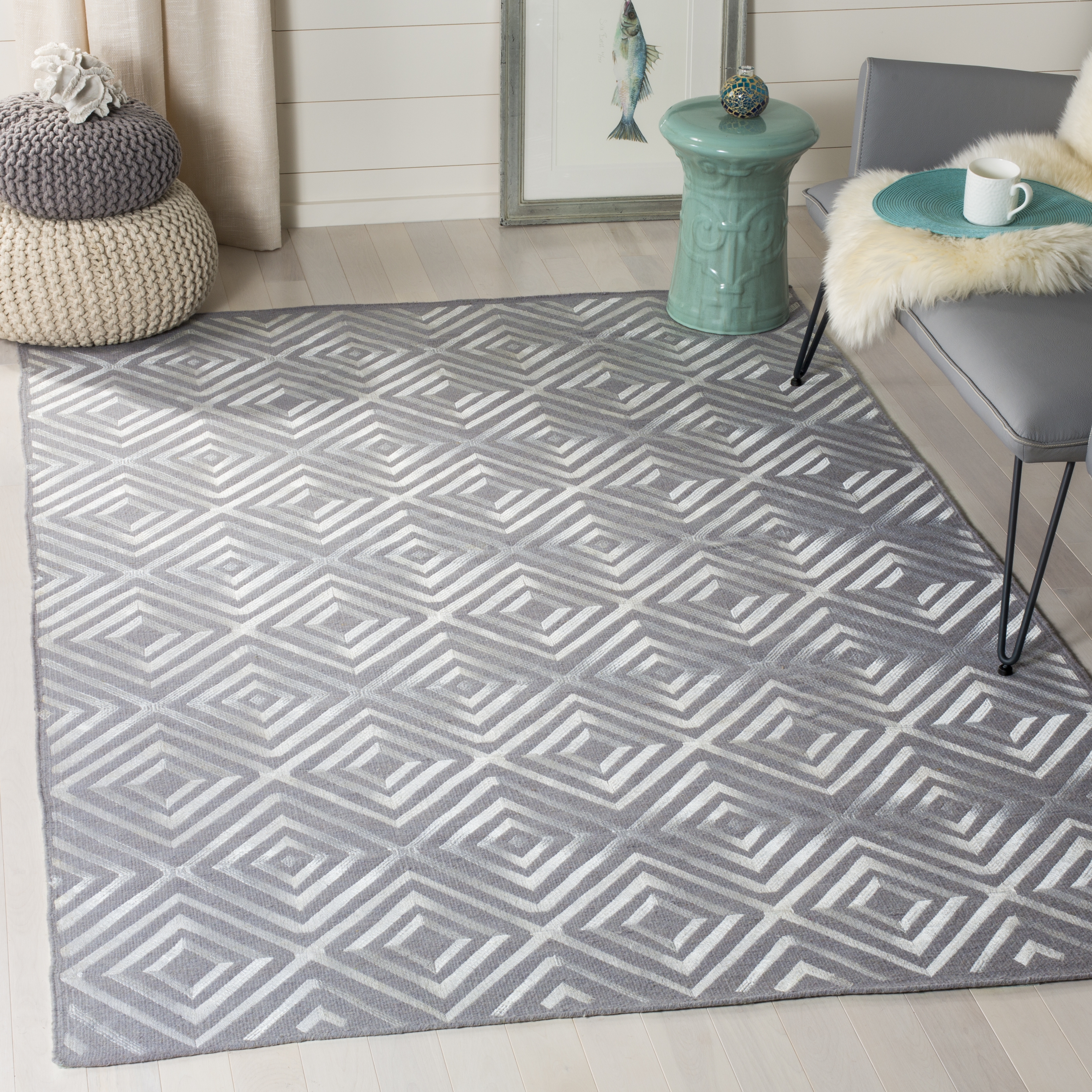 Arlo Home Hand Woven Flatweave With Embroidery Area Rug, KLM627A, Grey,  4' X 6' - Image 1