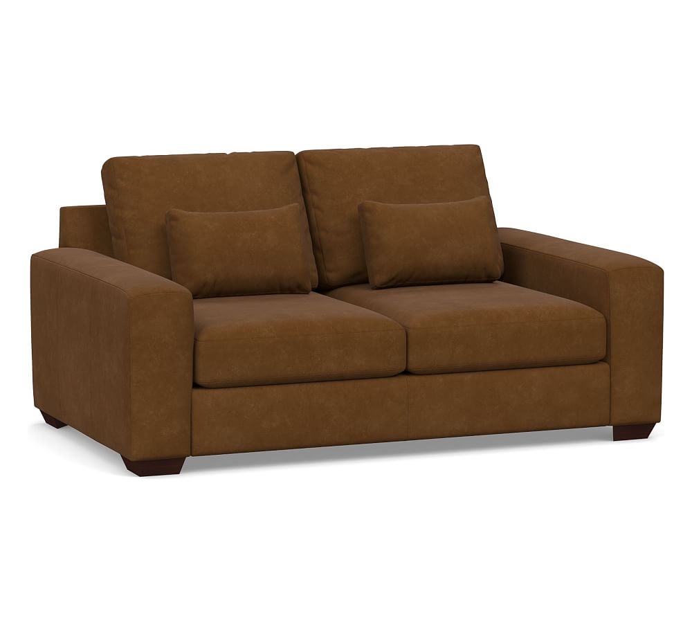 Big Sur Square Arm Leather Deep Seat Loveseat 76", Down Blend Cushions, Aviator Umber - Image 0