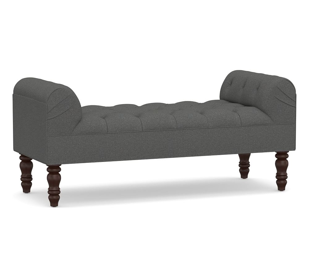 Lorraine Upholstered Tufted Bench, Park Weave Charcoal - Image 0