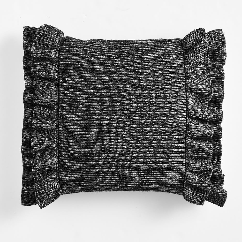 Emily & Meritt Double Ruffle Knit Pillow Cover, 18x18, Washed Black - Image 0