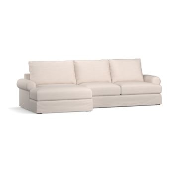Canyon Roll Arm Slipcovered Left Arm Loveseat with Double Chaise Sectional, Down Blend Wrapped Cushions, Brushed Crossweave Light Gray - Image 1