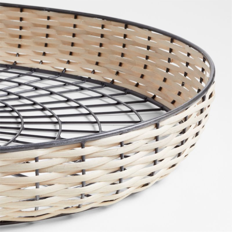 Toma Oval Black and Off White Rattan and Metal Decorative Tray 30" - Image 3