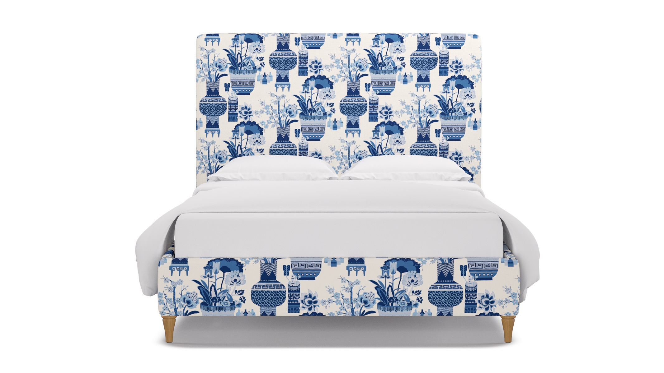Classic Bed, Delft Kan-Shie, Natural Decorative Tapered Leg, Queen - Image 0