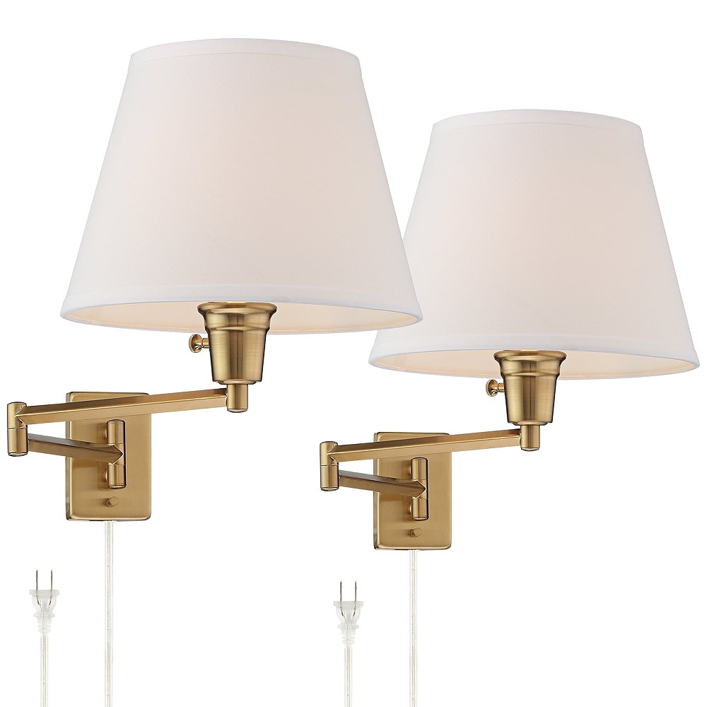 360 Lighting Clement Warm Gold Swing Arm Plug-In Wall Lamps Set of 2 - Image 0