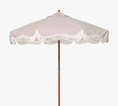 St. Tropez Round Outdoor Umbrella with Teak Pole, Pink Stripe - Image 0