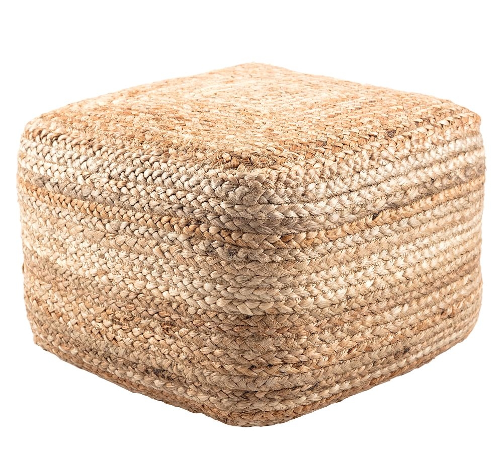Square Hand Braided Jute Pouf, Warm Natural - Image 0