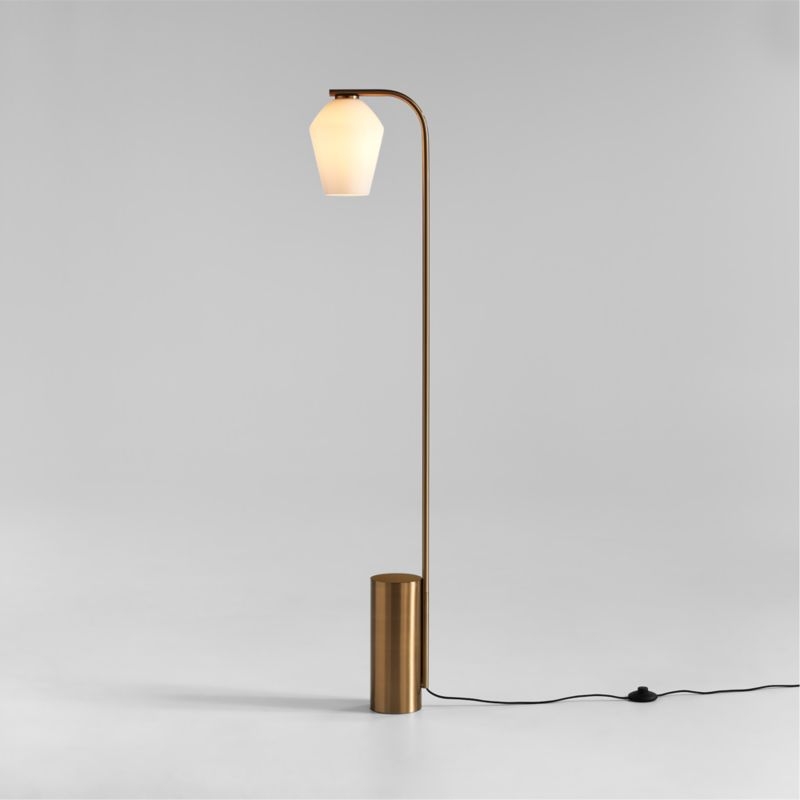 Arren Brass Floor Lamp with Milk Angled Shade 56" - Image 2