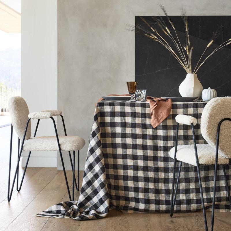 Marin Black and Natural EUROPEAN FLAX ™-Certified Linen Buffalo Check Oversized Tablecloth - Image 2