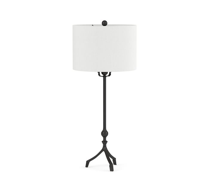 Jerome Table Lamp, Bronze Base With Small Gallery Straight Sided Linen Drum Shade, White - Image 0
