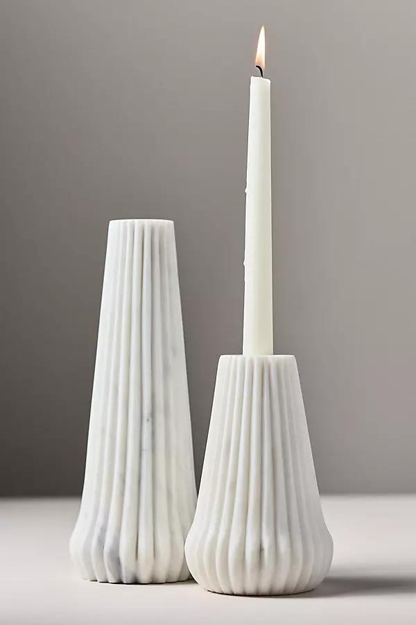 Ribbed White Marble Candleholder - Image 0