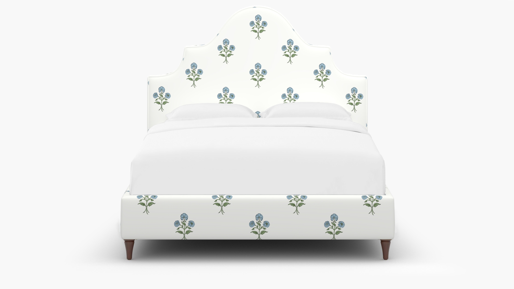 Statement Bed, Blue Delphine, Walnut Decorative Tapered Leg, Twin - Image 1
