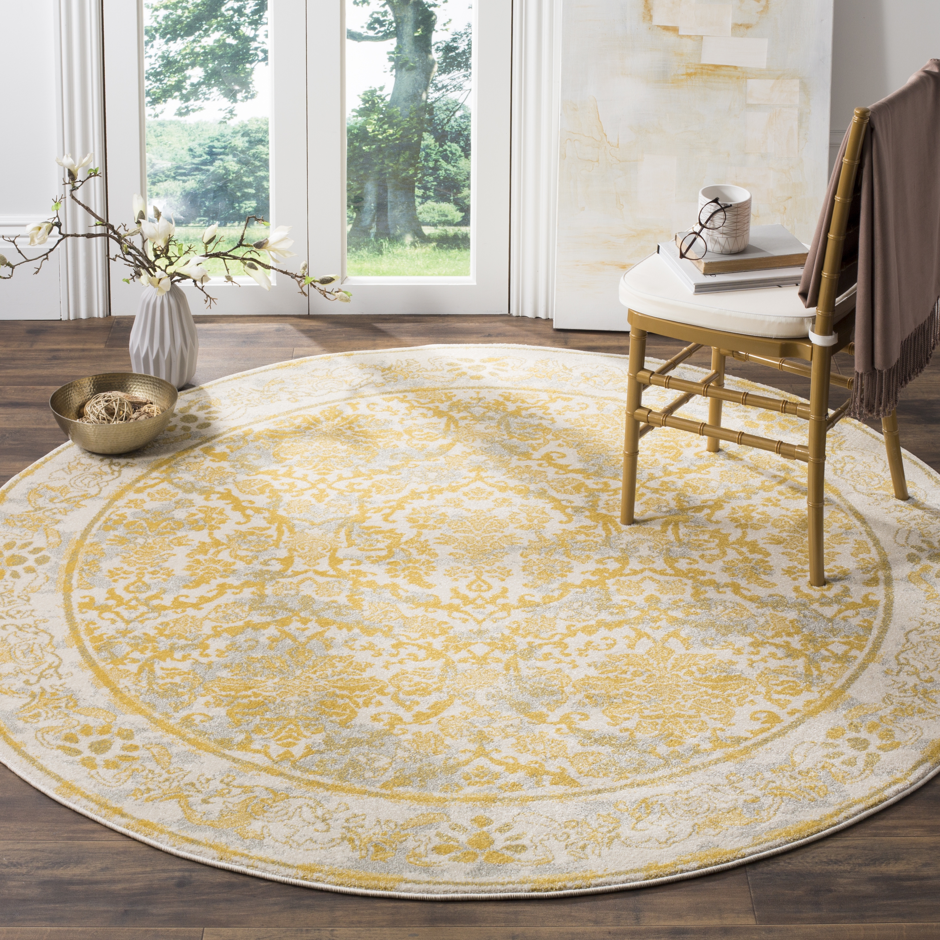 Arlo Home Woven Area Rug, EVK242S, Ivory/Gold,  6' 7" X 6' 7" Round - Image 1