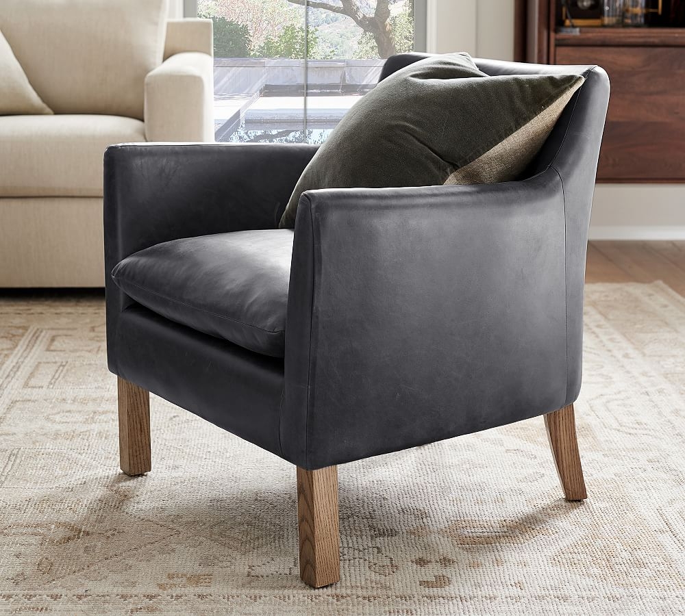 Spear Leather Armchair, Polyester Wrapped Cushions, Churchfield Ebony - Image 0