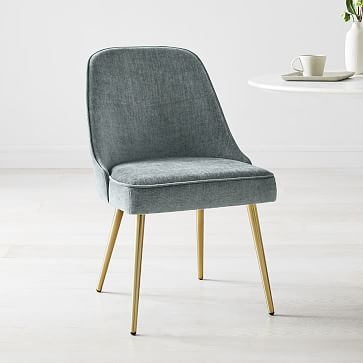 Mid-Century Upholstered Chair, Blackened Brass, Distressed Velvet, Mineral Gray - Image 0
