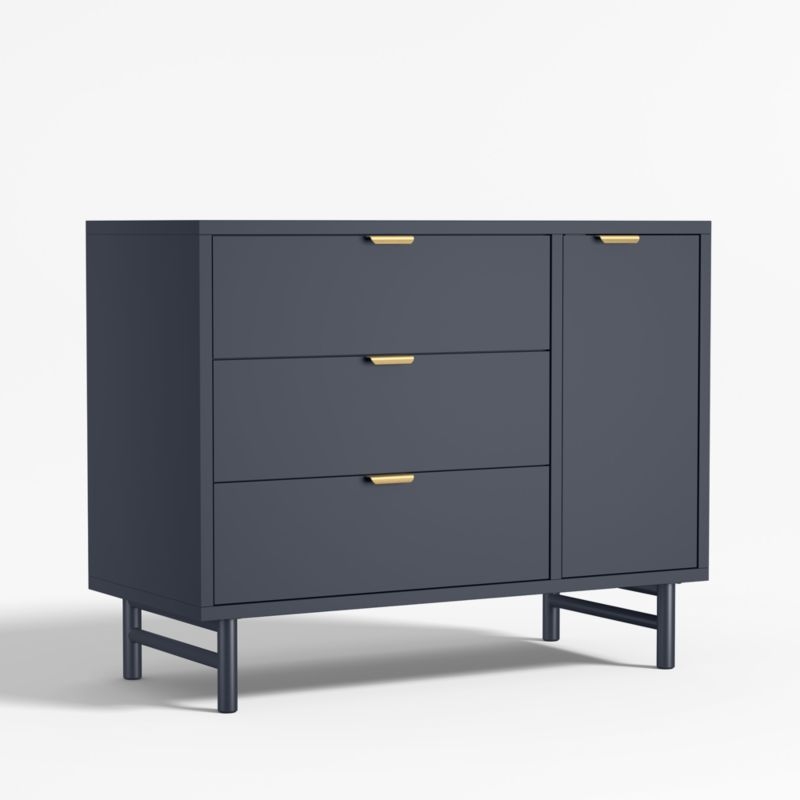 Classic Deep Navy Blue Wood 3-Drawer Kids Dresser with Door - Image 1