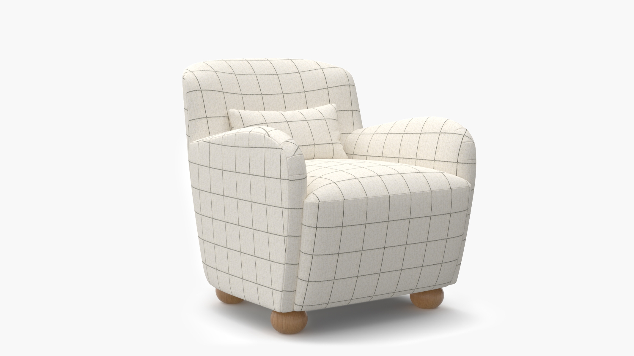 Club Chair, Coal Windowpane, Natural Bun Foot - Image 1