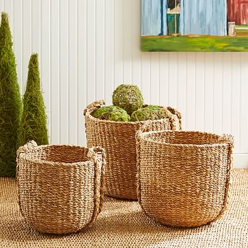 Seagrass Round Drum Baskets, Set of 3 - Image 1