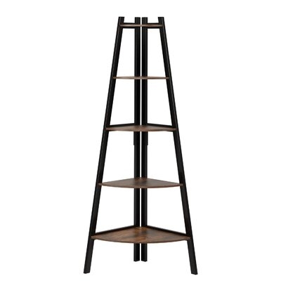 5-Tier Bookshelf Corner Shelf Plant Storage Display Rack Metal Wood Ladder Stand - Image 0