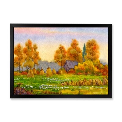Haystacks On Orange Fields I - Lake House Canvas Wall Art Print - Image 0